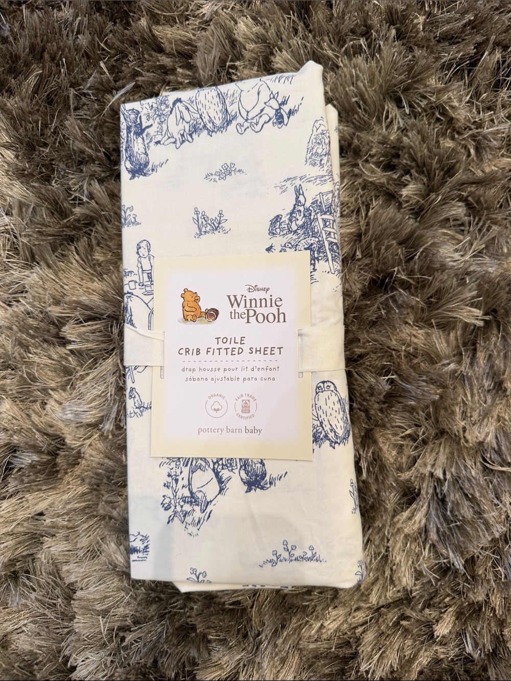 Pottery Barn Baby Winnie the Pooh Blue and White Toile Crib Sheet